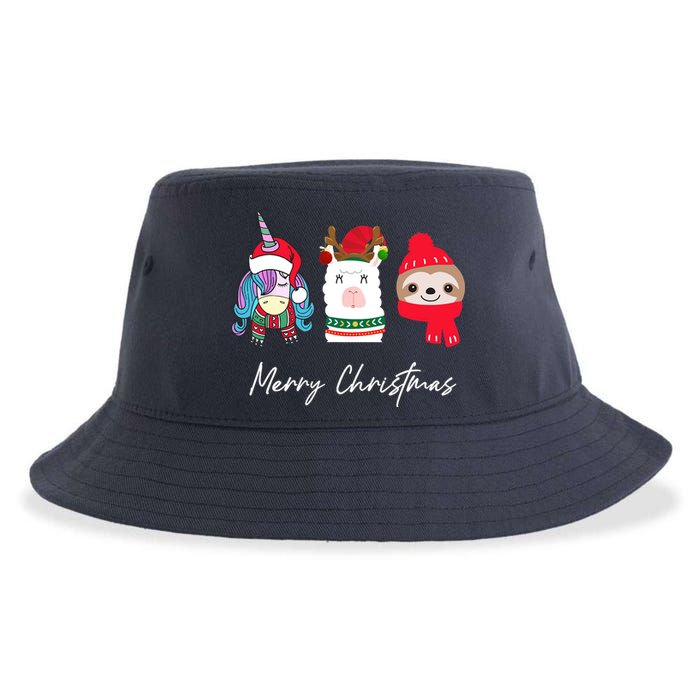 Merry Christmas Unicorn Llama Sloth Funny Wo Girl Gifts Sustainable Bucket Hat