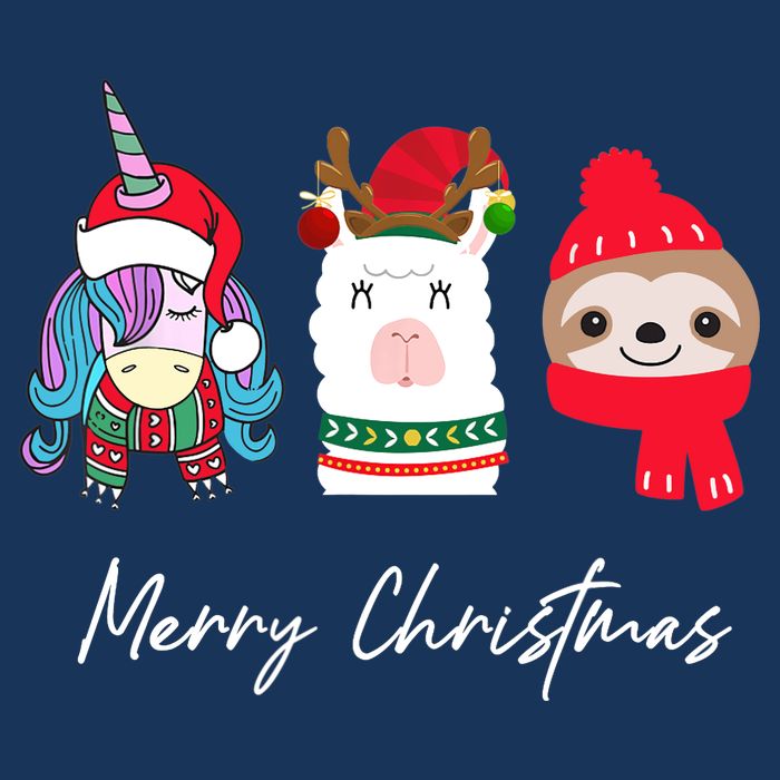 Merry Christmas Unicorn Llama Sloth Funny Wo Girl Gifts Button