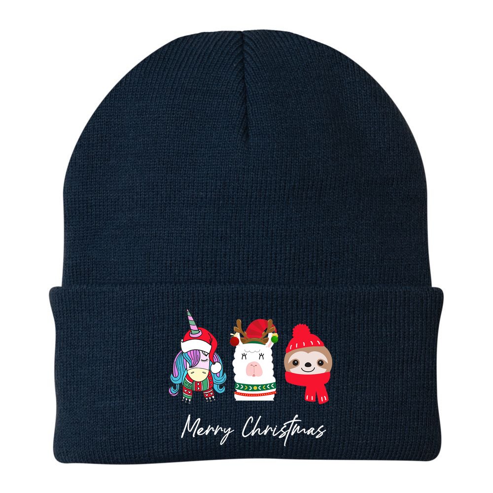 Merry Christmas Unicorn Llama Sloth Funny Wo Girl Gifts Beanie