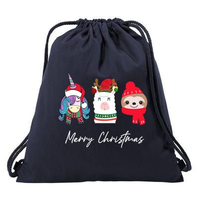 Merry Christmas Unicorn Llama Sloth Funny Wo Girl Gifts Drawstring Bag