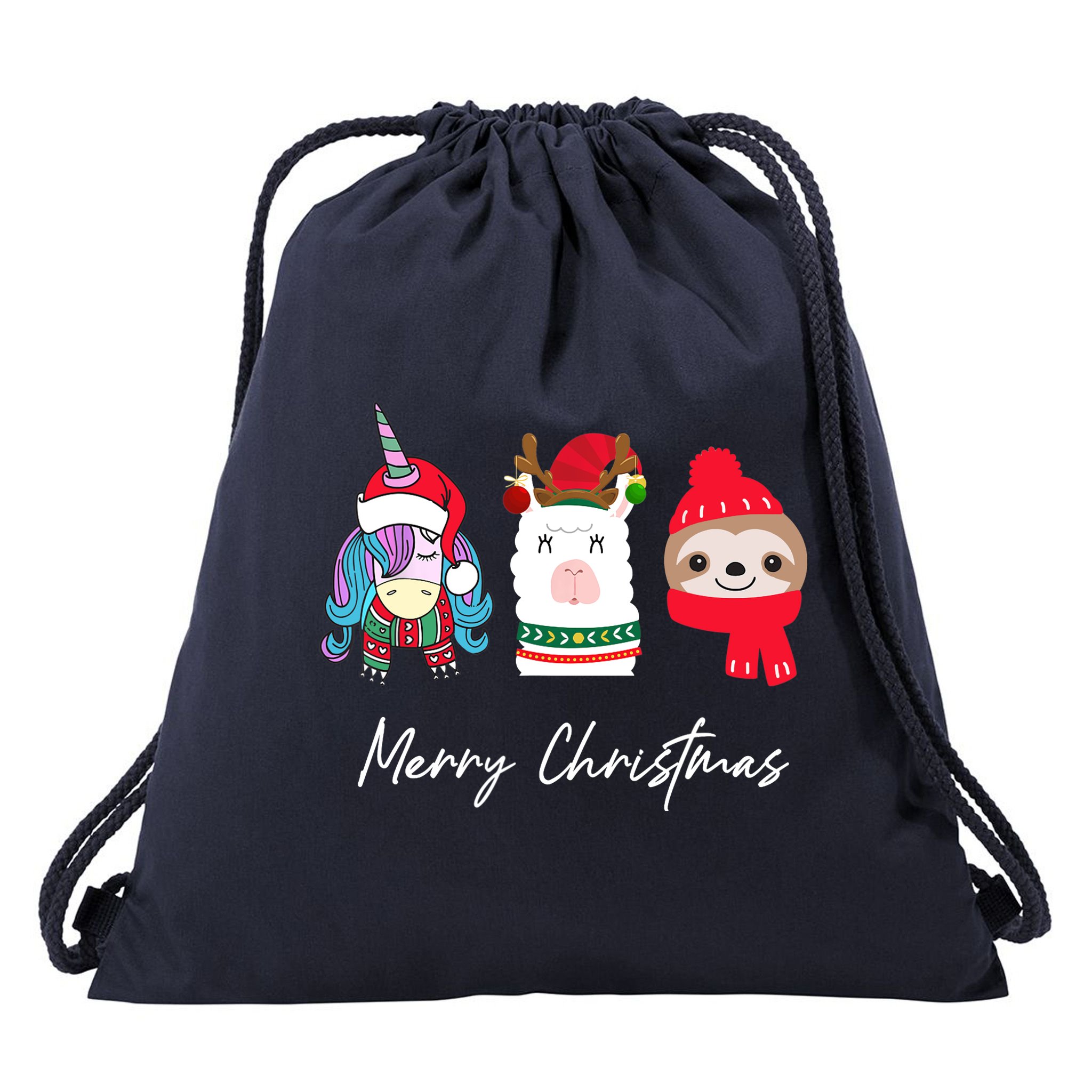 Merry Christmas Unicorn Llama Sloth Funny Wo Girl Gifts Drawstring Bag