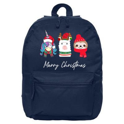 Merry Christmas Unicorn Llama Sloth Funny Wo Girl Gifts 16 in Basic Backpack