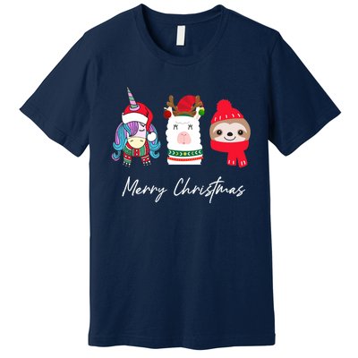 Merry Christmas Unicorn Llama Sloth Funny Wo Girl Gifts Premium T-Shirt