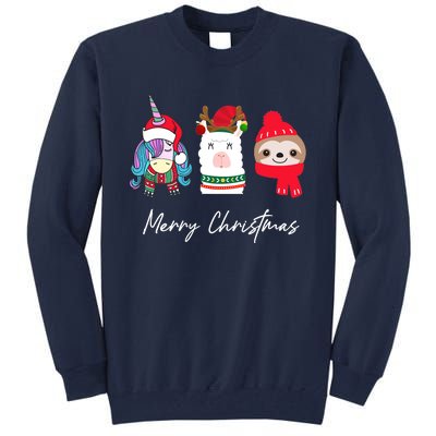 Merry Christmas Unicorn Llama Sloth Funny Wo Girl Gifts Tall Sweatshirt