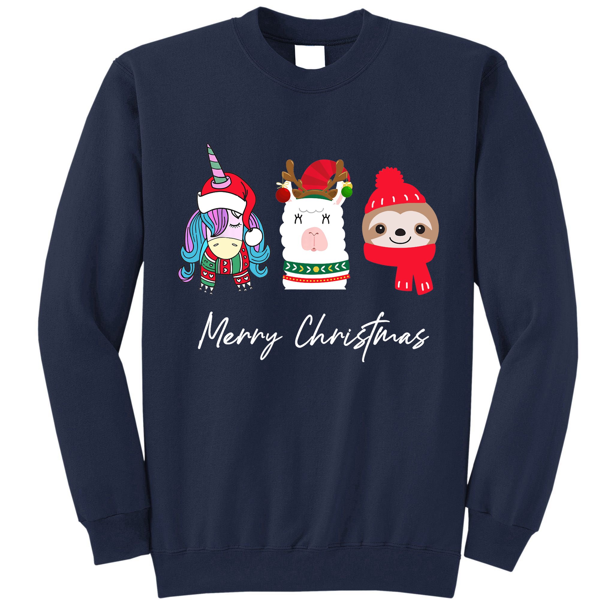 Merry Christmas Unicorn Llama Sloth Funny Wo Girl Gifts Tall Sweatshirt