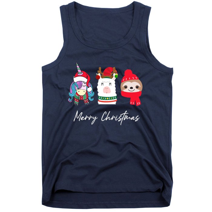 Merry Christmas Unicorn Llama Sloth Funny Wo Girl Gifts Tank Top