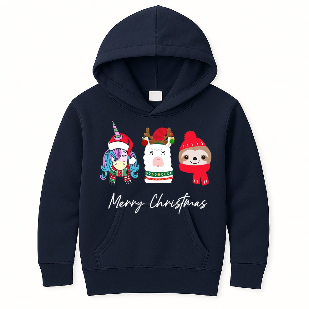 Merry Christmas Unicorn Llama Sloth Funny Wo Girl Gifts Kids Hoodie