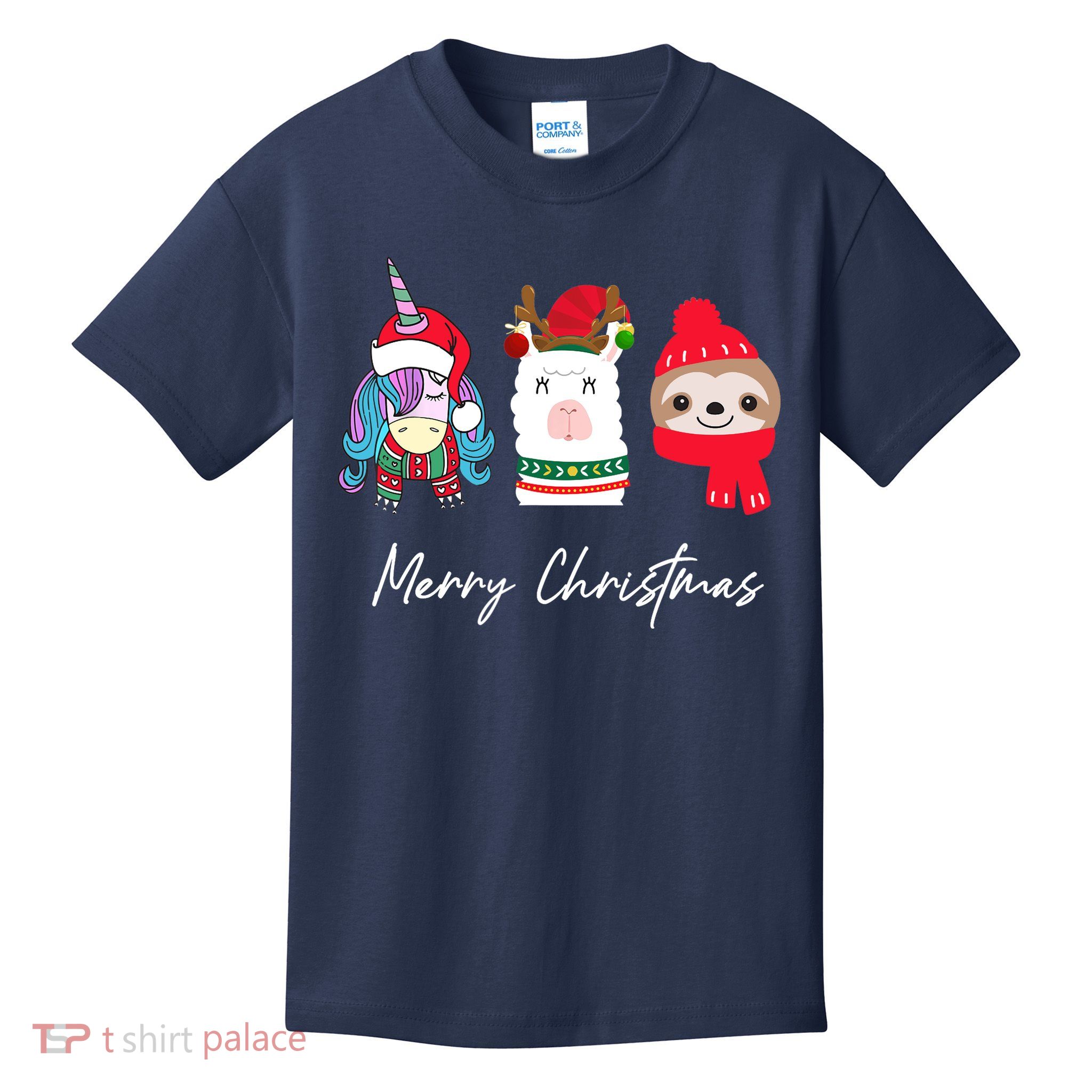 Merry Christmas Unicorn Llama Sloth Funny Wo Girl Gifts Kids T-Shirt