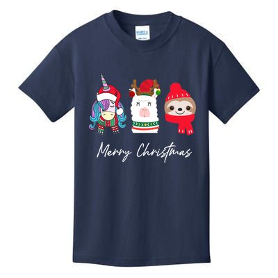 Merry Christmas Unicorn Llama Sloth Funny Wo Girl Gifts Kids T-Shirt