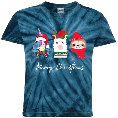 Merry Christmas Unicorn Llama Sloth Funny Wo Girl Gifts Kids Tie-Dye T-Shirt