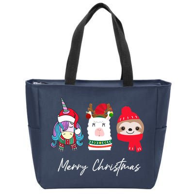 Merry Christmas Unicorn Llama Sloth Funny Wo Girl Gifts Zip Tote Bag