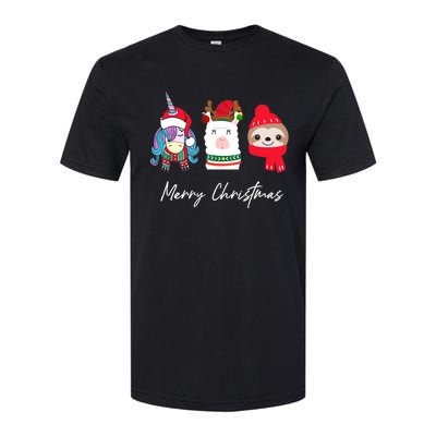 Merry Christmas Unicorn Llama Sloth Funny Wo Girl Gifts Softstyle CVC T-Shirt