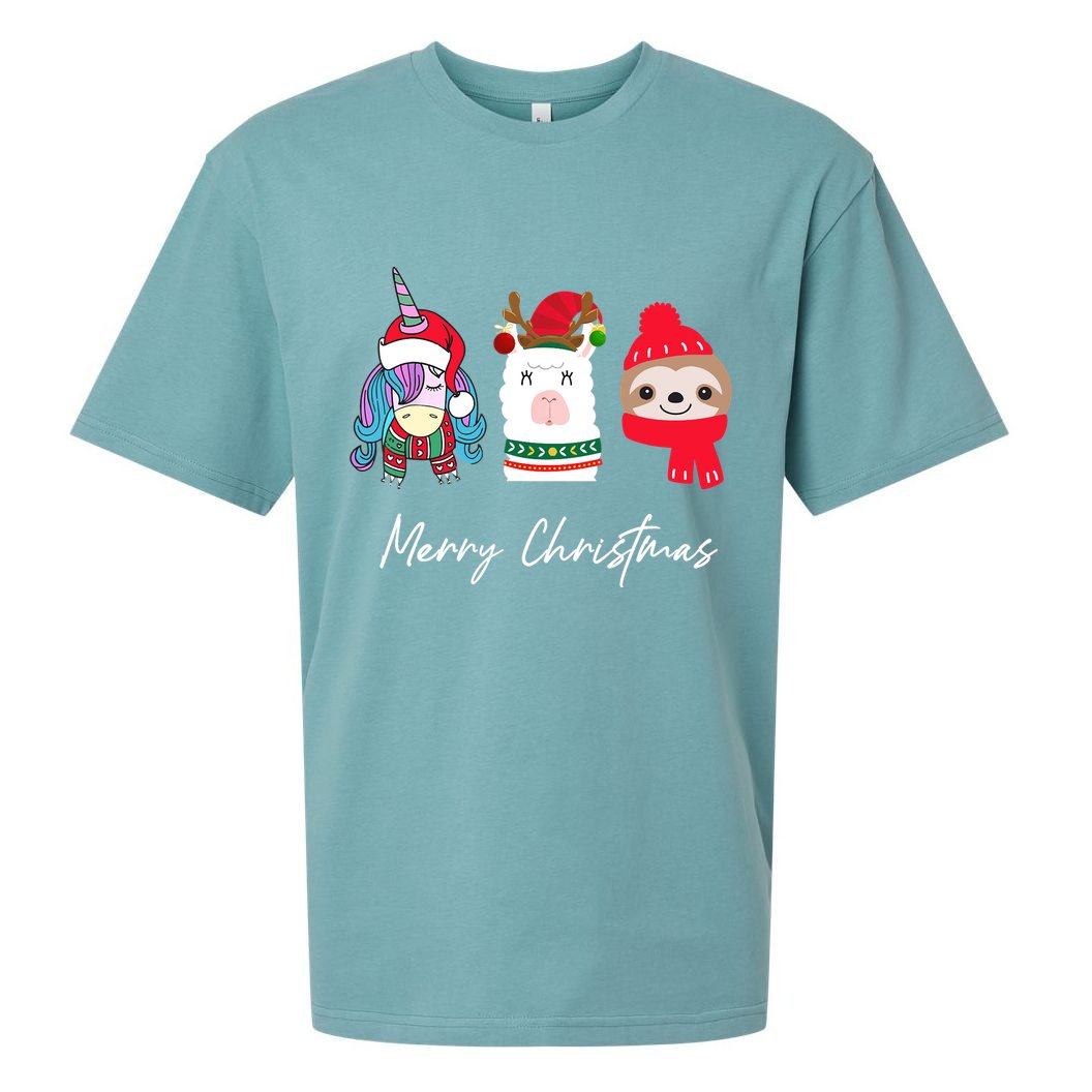 Merry Christmas Unicorn Llama Sloth Funny Wo Girl Gifts Sueded Cloud Jersey T-Shirt