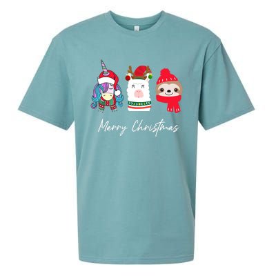 Merry Christmas Unicorn Llama Sloth Funny Wo Girl Gifts Sueded Cloud Jersey T-Shirt