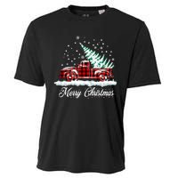 Merry Christmas Vintage Plaid Snow Truck Tree Pickup Cooling Performance Crew T-Shirt