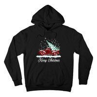 Merry Christmas Vintage Plaid Snow Truck Tree Pickup Hoodie