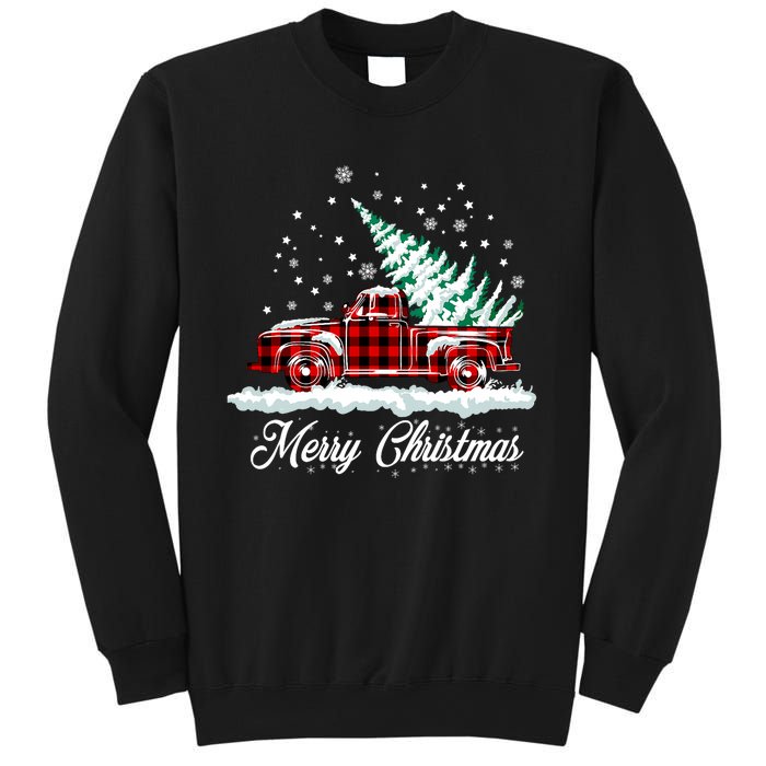 Merry Christmas Vintage Plaid Snow Truck Tree Pickup Sweatshirt