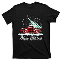 Merry Christmas Vintage Plaid Snow Truck Tree Pickup T-Shirt