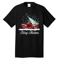 Merry Christmas Vintage Plaid Snow Truck Tree Pickup Tall T-Shirt