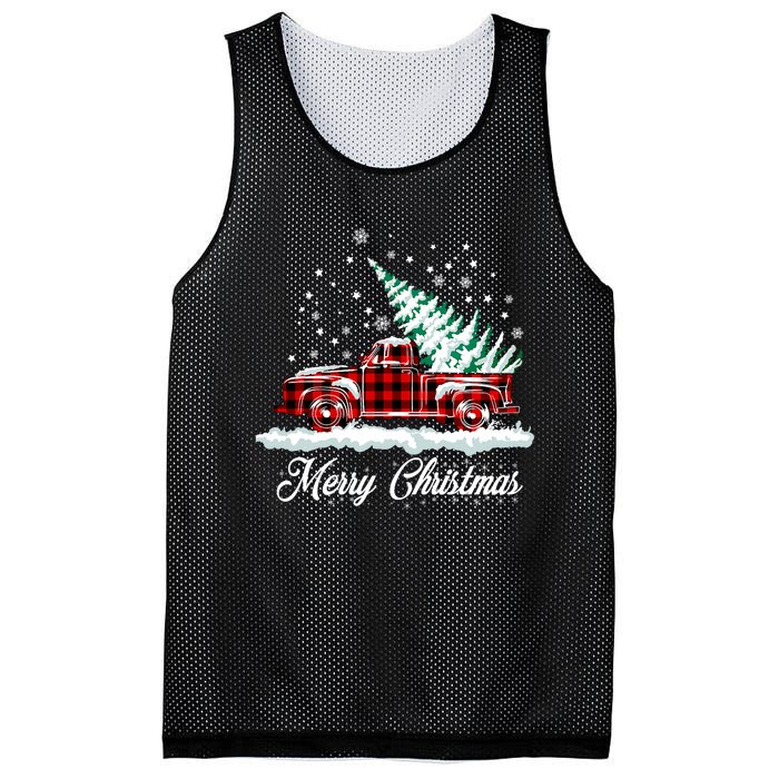 Merry Christmas Vintage Plaid Snow Truck Tree Pickup Mesh Reversible Basketball Jersey Tank