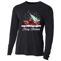 Merry Christmas Vintage Plaid Snow Truck Tree Pickup Cooling Performance Long Sleeve Crew