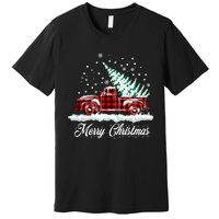 Merry Christmas Vintage Plaid Snow Truck Tree Pickup Premium T-Shirt