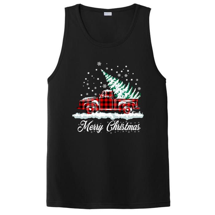 Merry Christmas Vintage Plaid Snow Truck Tree Pickup PosiCharge Competitor Tank