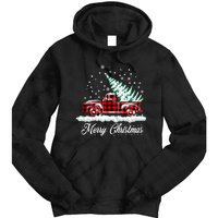 Merry Christmas Vintage Plaid Snow Truck Tree Pickup Tie Dye Hoodie