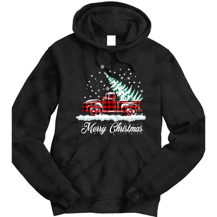 Merry Christmas Vintage Plaid Snow Truck Tree Pickup Tie Dye Hoodie