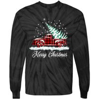 Merry Christmas Vintage Plaid Snow Truck Tree Pickup Tie-Dye Long Sleeve Shirt