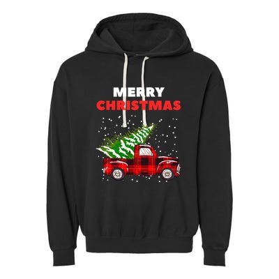 Merry Christmas Vintage Red Truck With Tree Family Matching Garment-Dyed Fleece Hoodie