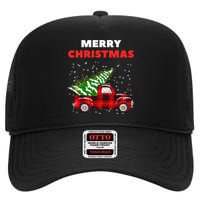 Merry Christmas Vintage Red Truck With Tree Family Matching High Crown Mesh Back Trucker Hat