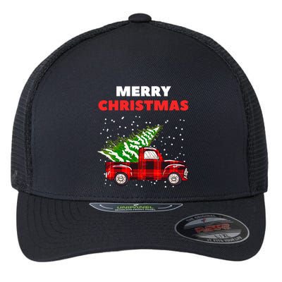 Merry Christmas Vintage Red Truck With Tree Family Matching Flexfit Unipanel Trucker Cap