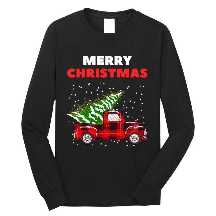 Merry Christmas Vintage Red Truck With Tree Family Matching Long Sleeve Shirt