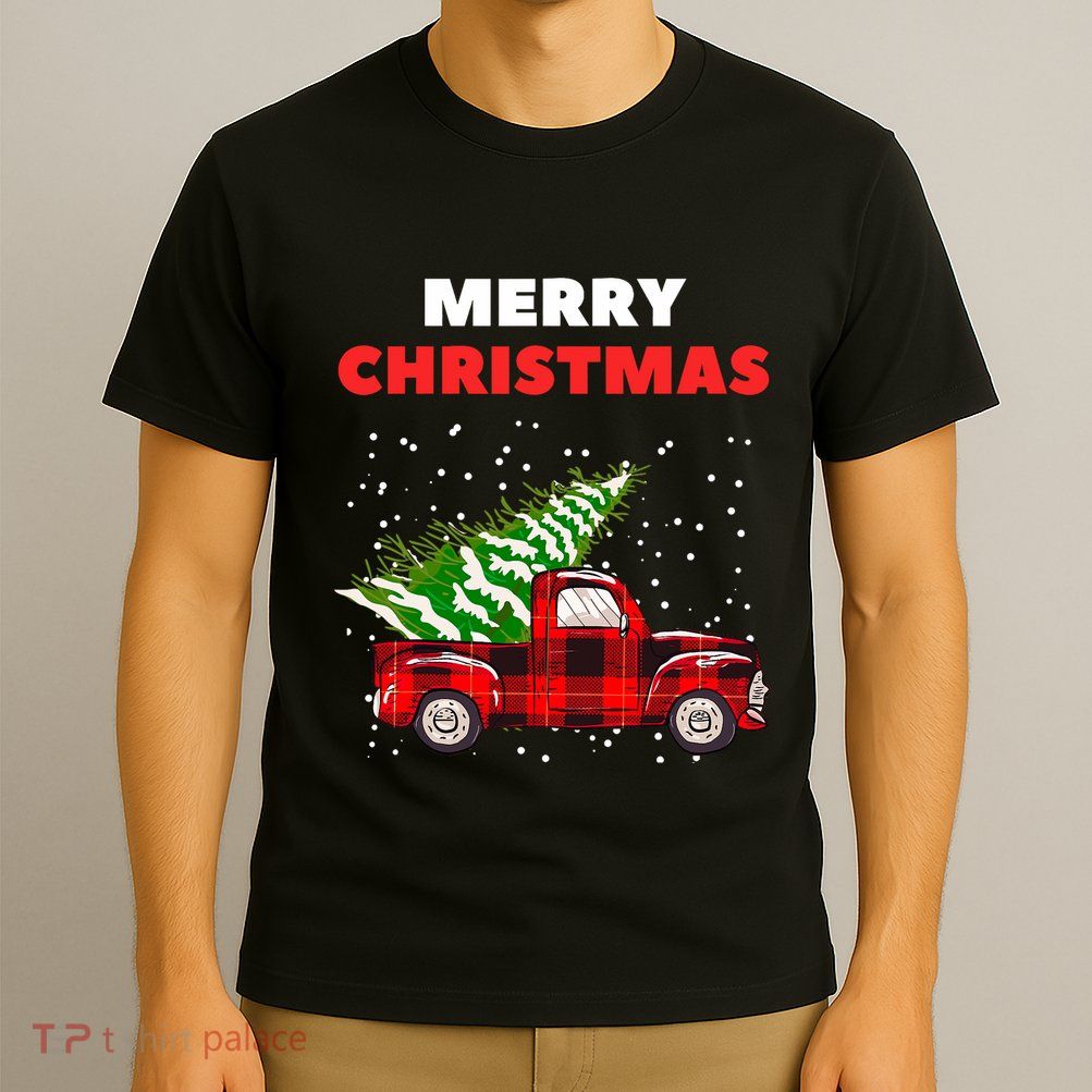 Merry Christmas Vintage Red Truck With Tree Family Matching T-Shirt