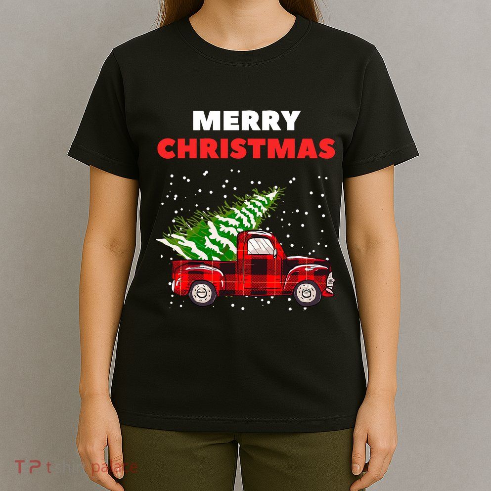 Merry Christmas Vintage Red Truck With Tree Family Matching T-Shirt