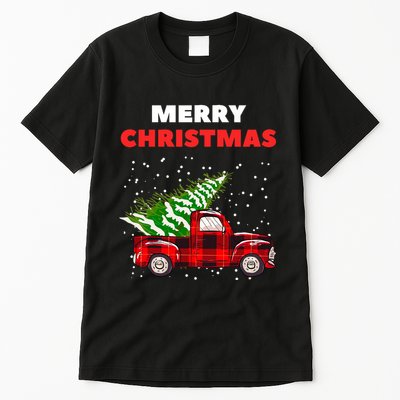 Merry Christmas Vintage Red Truck With Tree Family Matching Tall T-Shirt