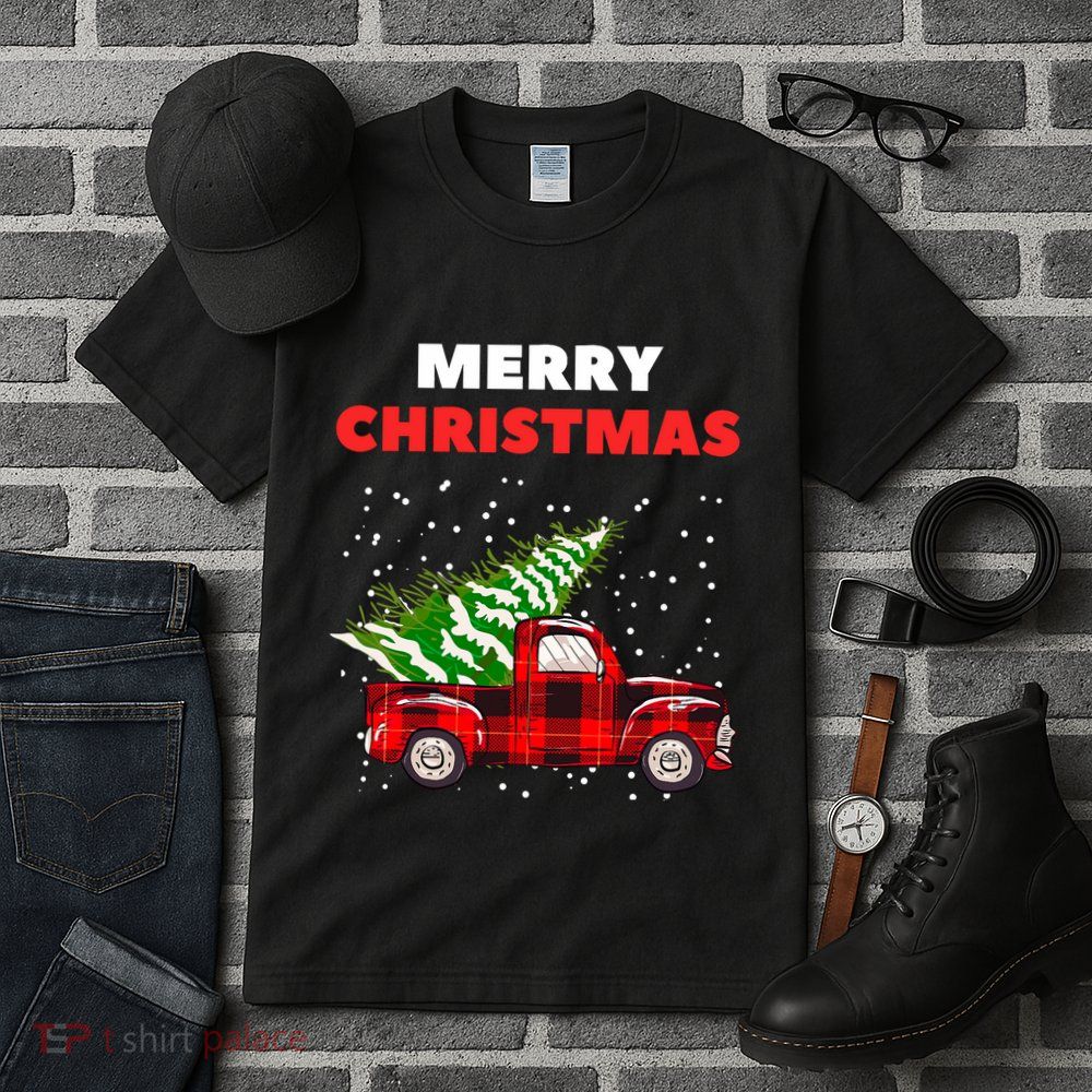 Merry Christmas Vintage Red Truck With Tree Family Matching Tall T-Shirt