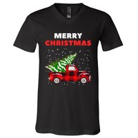 Merry Christmas Vintage Red Truck With Tree Family Matching V-Neck T-Shirt