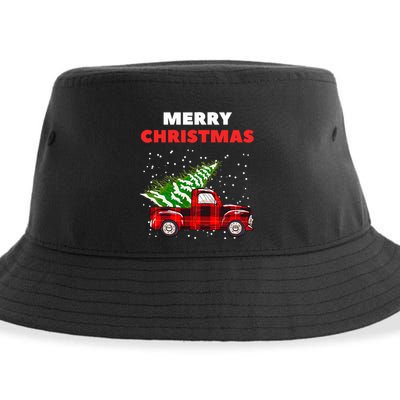 Merry Christmas Vintage Red Truck With Tree Family Matching Sustainable Bucket Hat