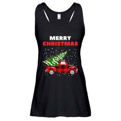 Merry Christmas Vintage Red Truck With Tree Family Matching Ladies Essential Flowy Tank