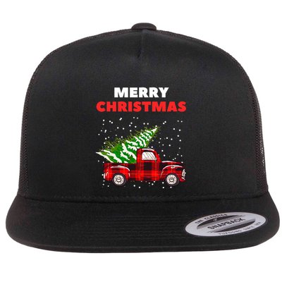 Merry Christmas Vintage Red Truck With Tree Family Matching Flatbill Hat