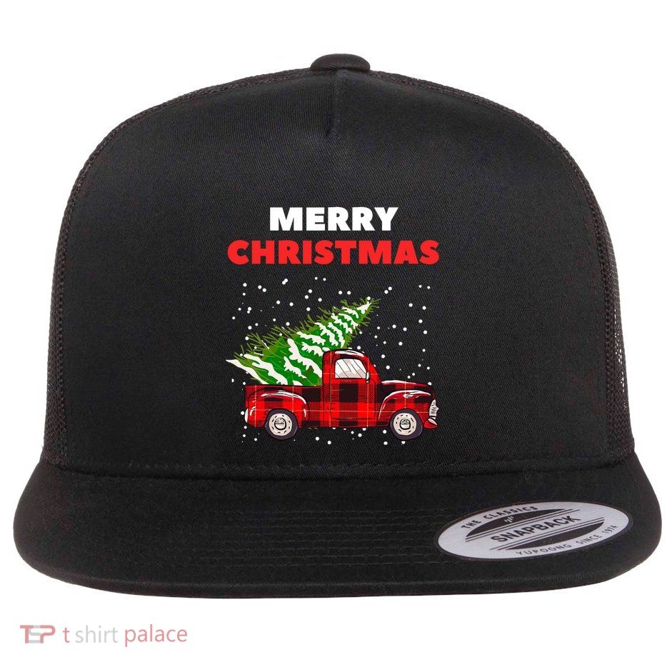 Merry Christmas Vintage Red Truck With Tree Family Matching Flatbill Hat