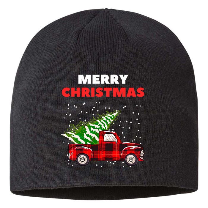 Merry Christmas Vintage Red Truck With Tree Family Matching Sustainable Beanie