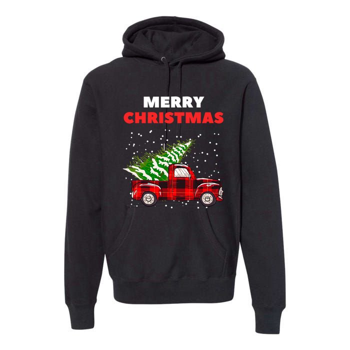 Merry Christmas Vintage Red Truck With Tree Family Matching Premium Hoodie