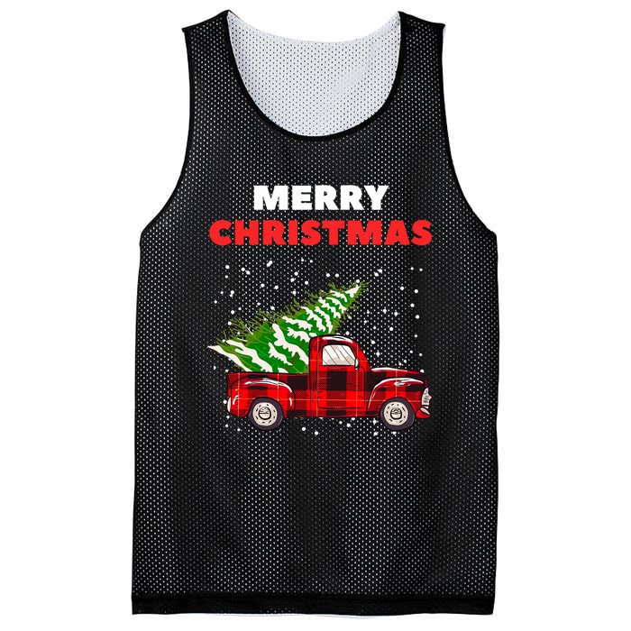 Merry Christmas Vintage Red Truck With Tree Family Matching Mesh Reversible Basketball Jersey Tank