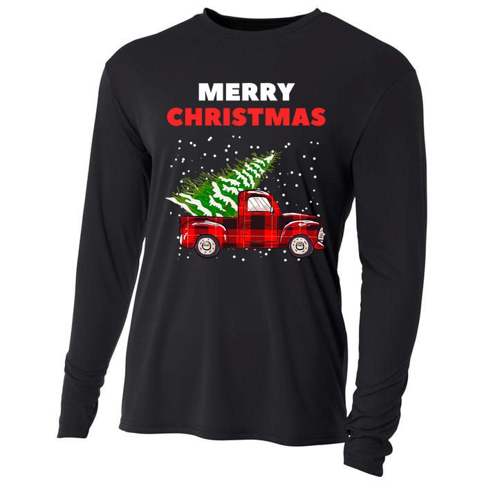 Merry Christmas Vintage Red Truck With Tree Family Matching Cooling Performance Long Sleeve Crew