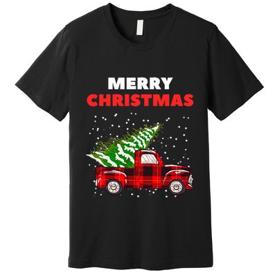 Merry Christmas Vintage Red Truck With Tree Family Matching Premium T-Shirt