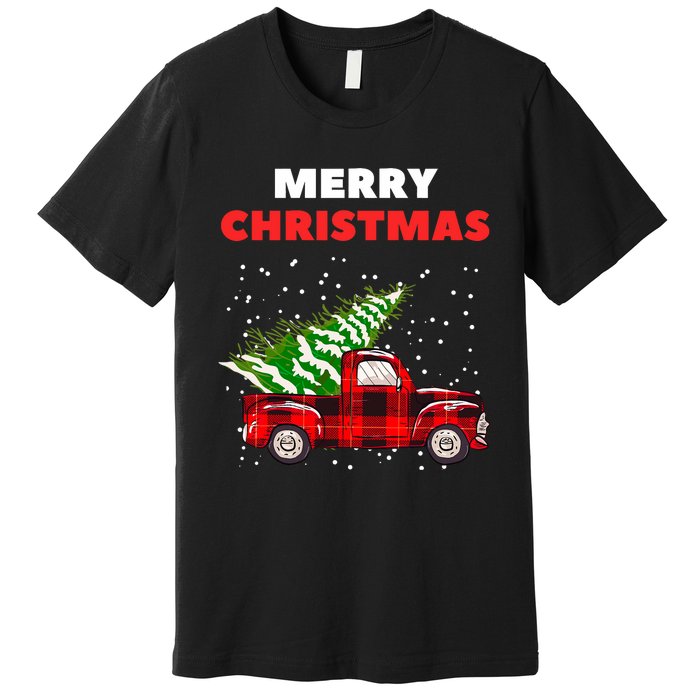 Merry Christmas Vintage Red Truck With Tree Family Matching Premium T-Shirt