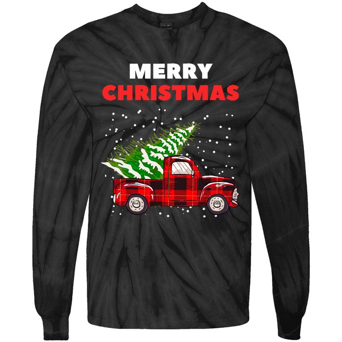 Merry Christmas Vintage Red Truck With Tree Family Matching Tie-Dye Long Sleeve Shirt